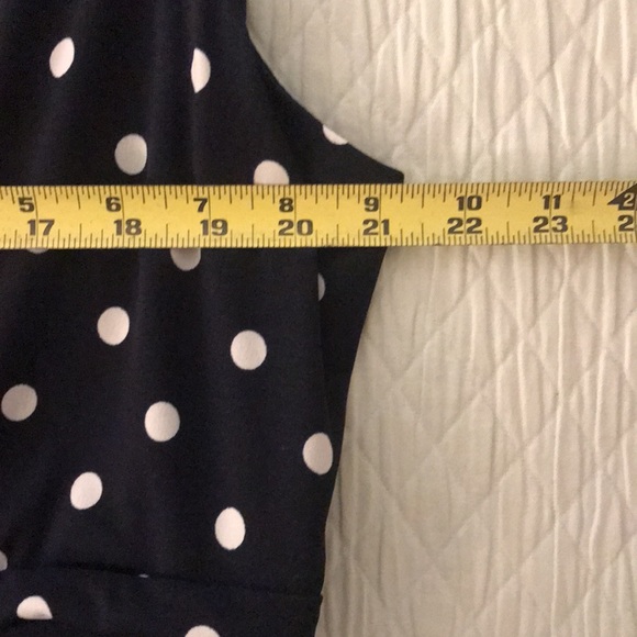 CJ Banks Navy Blue & White Polka Dot Sleeveless Dress Curves Ruched Waist Detai… - Picture 15 of 16
